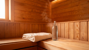 [IMAGE SLOT 1 — HERO (16:9, 1200x675): warm, softly lit Canadian home sauna interior in Grade-A cedar, a folded towel and a…