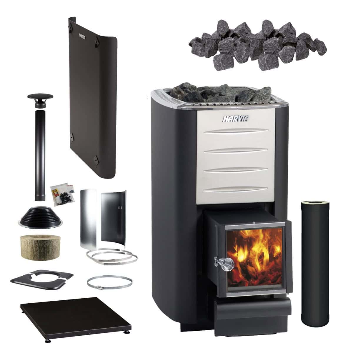 Harvia M3 SL Wood Fired Stove + Chimney Kit (Heater Kit)